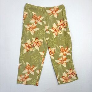 Tommy Bahama Womens Silk Linen Tropical Orchid Beach Floral Crop Pants Green 6